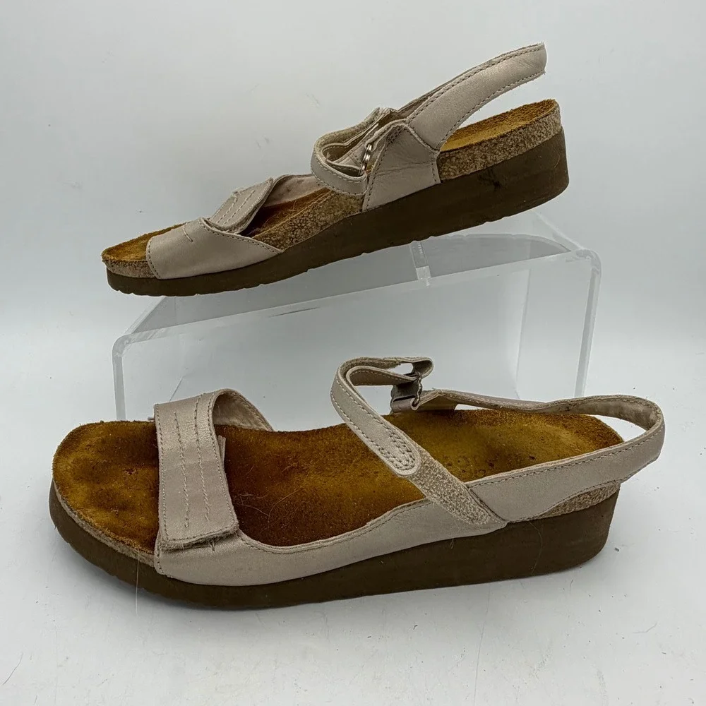 Naot Womens 40 Sandals Kayla Champagne Metallic Leather Wedge Comfort‎ Strappy